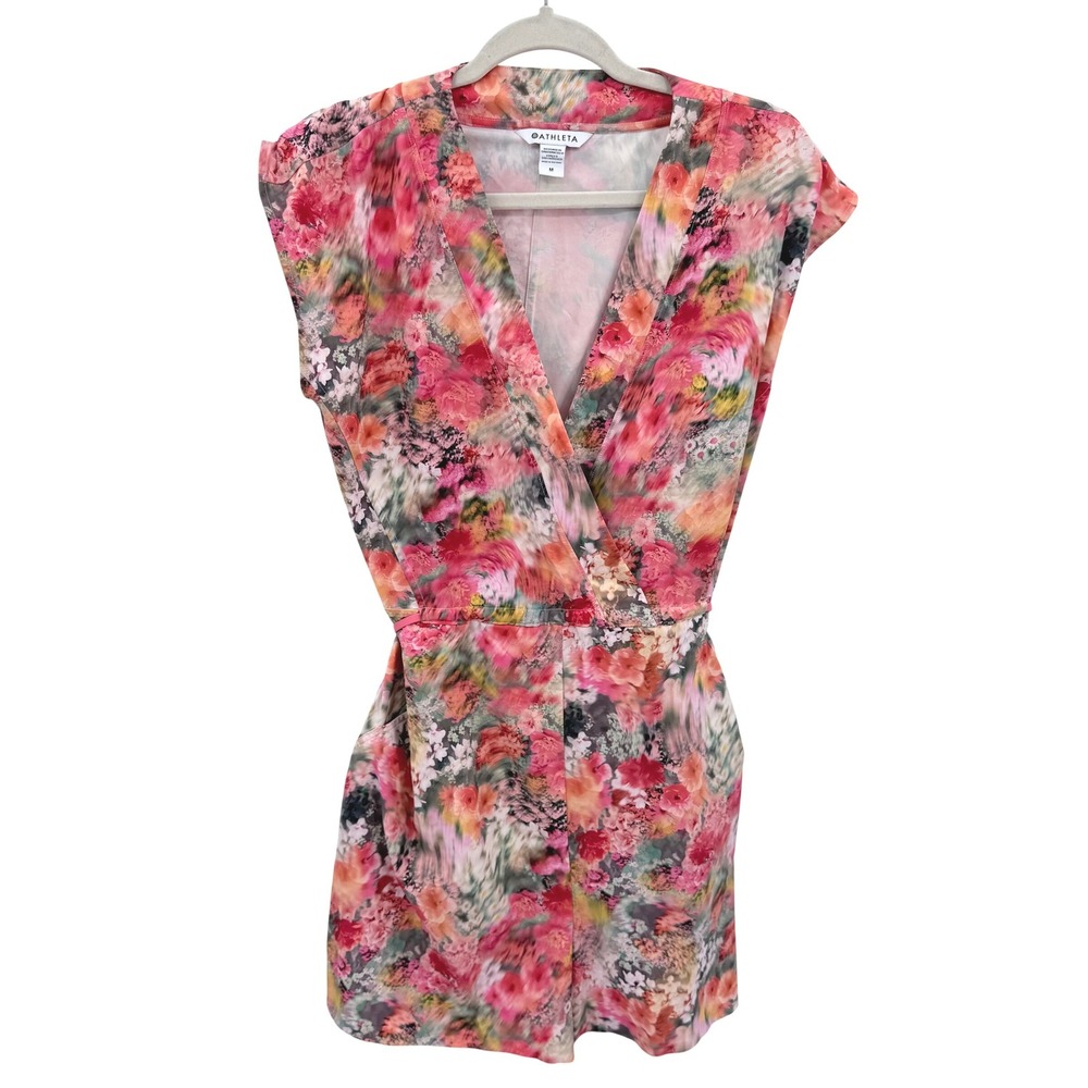 Athleta Marlow Romper Pink Floral Surplice V-Neck Sleeveless Size M 0268